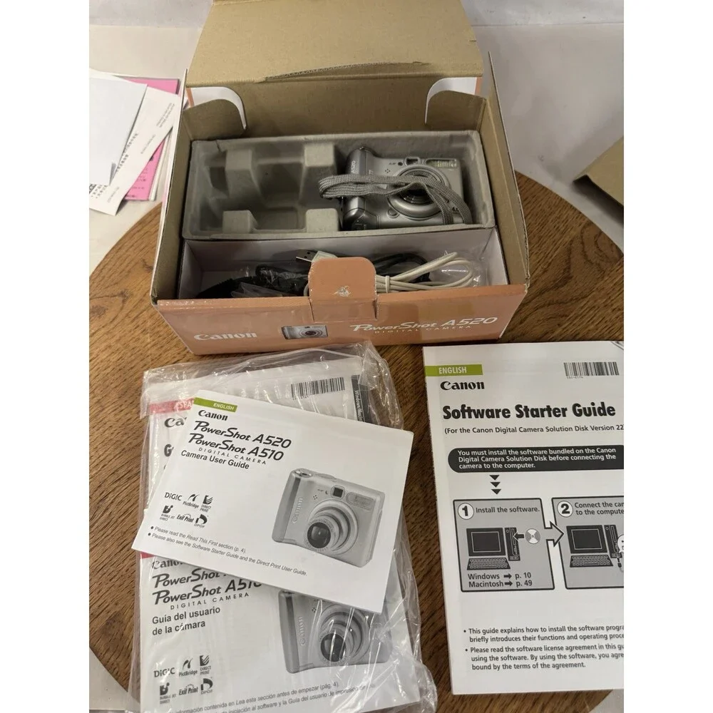 Canon PowerShot A520 4MP Digital Camera Tested Box Manual SD Card Vintage
